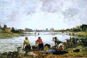 Eugene Boudin Lavadeiras nas margens do rio Touques oil painting